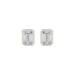 LADIES SOLITAIRE EARRINGS 2CT EMERALD DIAMOND 14K WHITE GOLD