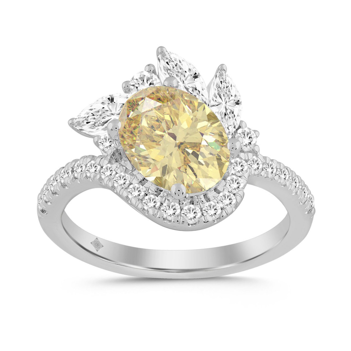 14K WHITE GOLD 2 1/4CT ROUND/MARQUISE/OVAL DIAMOND LADIES RING (CENTER STONE YELLOW OVAL DIAMOND 1 1/2CT) 1 14K WHITE GOLD 2 1/4CT ROUND/MARQUISE/OVAL DIAMOND LADIES RING (CENTER STONE YELLOW OVAL DIAMOND 1 1/2CT) - Image 1