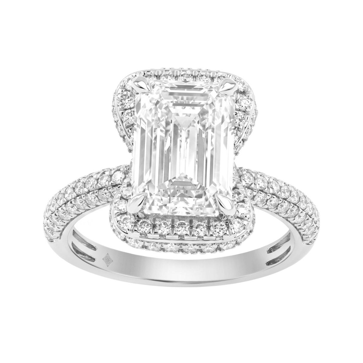 14K White Gold 4 1/2Ct Ladies Emerald Cut Hidden Halo Engagement Ring 4Ct Emerald Center Stone & Round Diamond (Color F-G -Clarity Vs1/Vs2) 1 14K White Gold 4 1/2Ct Ladies Emerald Cut Hidden Halo Engagement Ring 4Ct Emerald Center Stone & Round Diamond (Color F-G -Clarity Vs1/Vs2) - Image 1