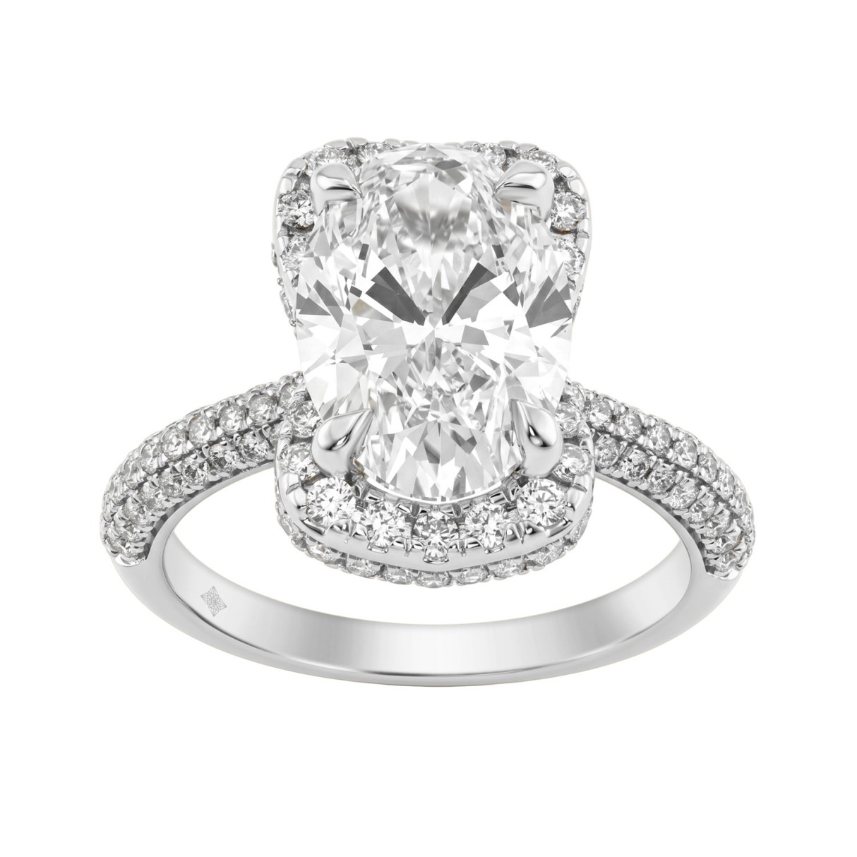 14K White Gold 4 1/2Ct Ladies Oval Cut Hidden Halo Engagement Ring 4Ct Oval Center Stone & Round Diamond (Color F-G -Clarity Vs1/Vs2) 1 14K White Gold 4 1/2Ct Ladies Oval Cut Hidden Halo Engagement Ring 4Ct Oval Center Stone & Round Diamond (Color F-G -Clarity Vs1/Vs2) - Image 1