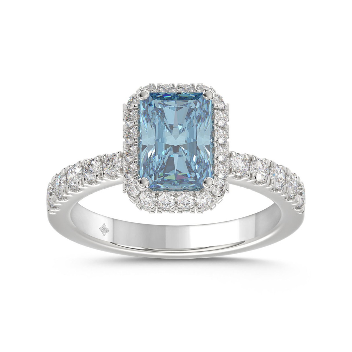 14K WHITE GOLD 4.00CT ROUND/RADIANT DIAMOND LADIES RING (CENTER STONE BLUE RADIANT DIAMOND 3CT) 1 14K WHITE GOLD 4.00CT ROUND/RADIANT DIAMOND LADIES RING (CENTER STONE BLUE RADIANT DIAMOND 3CT) - Image 1
