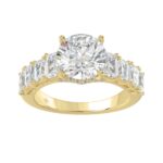 14K Yellow Gold Emerald Cut Diamond Hidden Halo Engagement Ring With Round Diamonds 5.00Ct Women Bridal Ring 3.00Ct Round Center Stone (Color F-G -Cla
