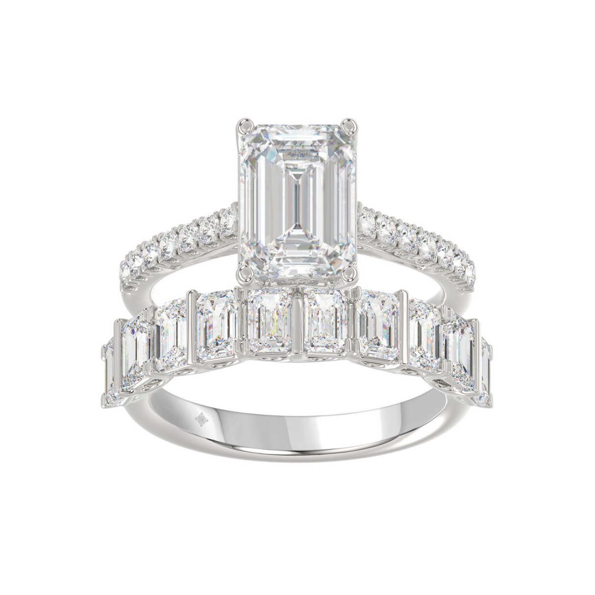 14K WHITE GOLD 5.00CT ROUND/EMERALD DIAMOND LADIES BRIDAL SET (CENTER STONE EMERALD DIAMOND 3.00CT) 1 14K WHITE GOLD 5.00CT ROUND/EMERALD DIAMOND LADIES BRIDAL SET (CENTER STONE EMERALD DIAMOND 3.00CT) - Image 1