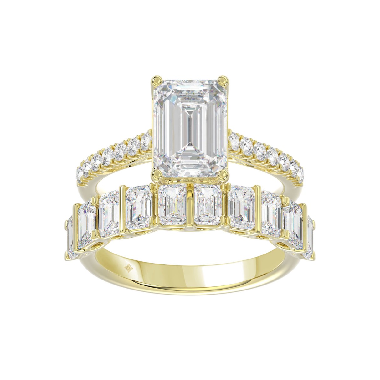 14K YELLOW GOLD 5.00CT ROUND/EMERALD DIAMOND LADIES BRIDAL SET (CENTER STONE EMERALD DIAMOND 3.00CT) 1 14K YELLOW GOLD 5.00CT ROUND/EMERALD DIAMOND LADIES BRIDAL SET (CENTER STONE EMERALD DIAMOND 3.00CT) - Image 1
