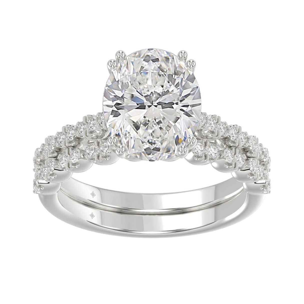Ladies 14K White Gold Ladies Elegance- Bridal Set 3 1/3CT Round & Oval Diamonds 3.00CT Oval Center stone (Color F-G Clarity VS1/VS2) 1 Ladies 14K White Gold Ladies Elegance- Bridal Set 3 1/3CT Round & Oval Diamonds 3.00CT Oval Center stone (Color F-G Clarity VS1/VS2) - Image 1