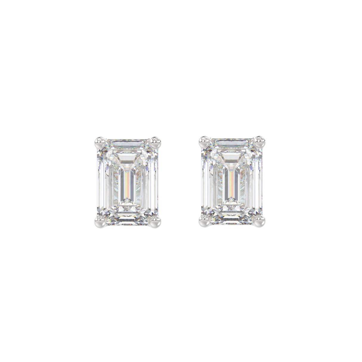 LADIES SOLITAIRE EARRINGS 2 1/2CT EMERALD DIAMOND 14K WHITE GOLD 1 LADIES SOLITAIRE EARRINGS 2 1/2CT EMERALD DIAMOND 14K WHITE GOLD - Image 1