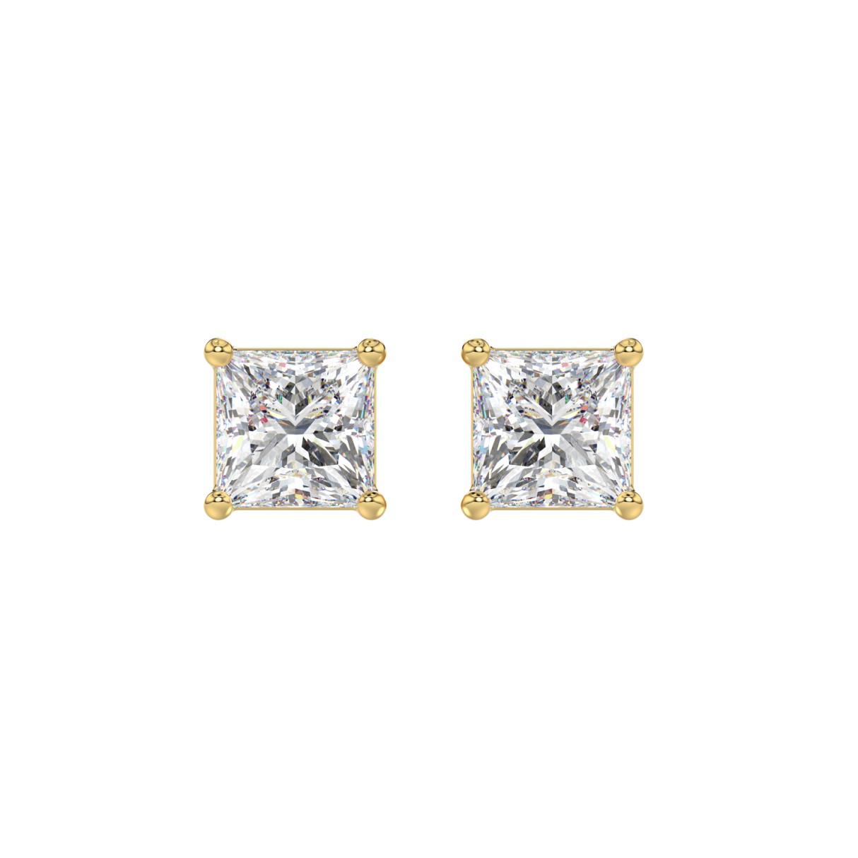 LADIES SOLITAIRE EARRINGS 2 1/2CT PRINCESS DIAMOND 14K YELLOW GOLD 1 LADIES SOLITAIRE EARRINGS 2 1/2CT PRINCESS DIAMOND 14K YELLOW GOLD - Image 1