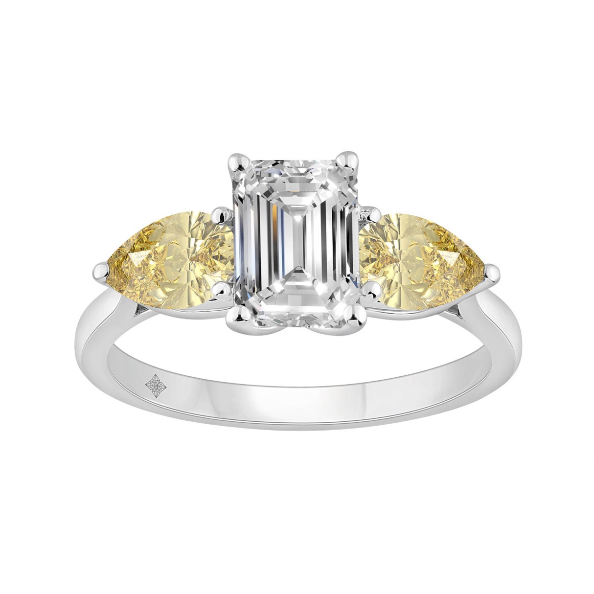 14K WHITE GOLD 2 1/2CT EMERALD/YELLOW PEAR DIAMOND LADIES RING (CENTER STONE EMERALD DIAMOND 1 1/2CT) 1 14K WHITE GOLD 2 1/2CT EMERALD/YELLOW PEAR DIAMOND LADIES RING (CENTER STONE EMERALD DIAMOND 1 1/2CT) - Image 1