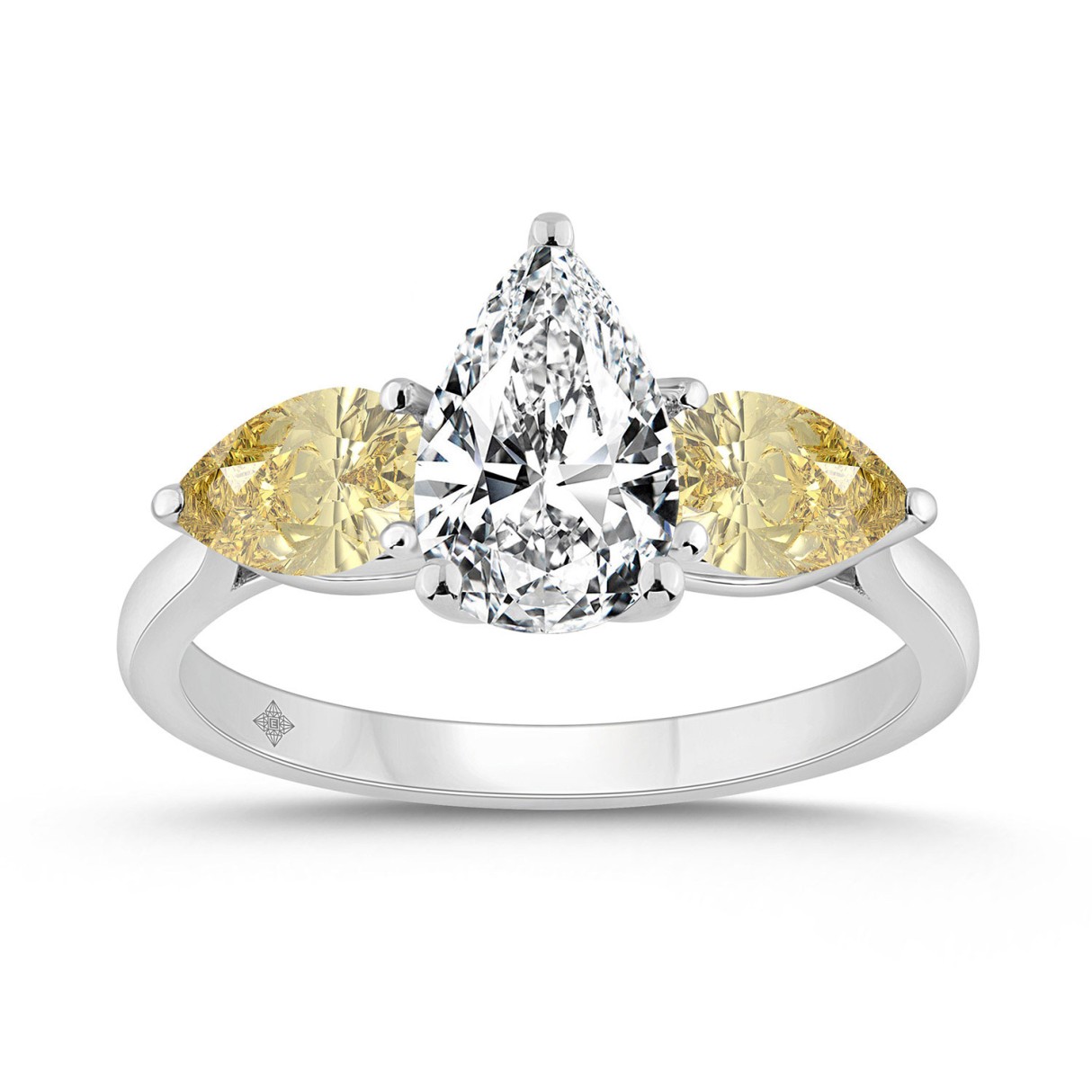 14K WHITE GOLD 2 1/4CT YELLOW PEAR DIAMOND LADIES RING (CENTER STONE PEAR DIAMOND 1 1/5CT) 1 14K WHITE GOLD 2 1/4CT YELLOW PEAR DIAMOND LADIES RING (CENTER STONE PEAR DIAMOND 1 1/5CT) - Image 1