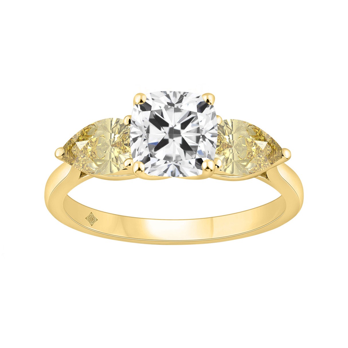 14K YELLOW GOLD 2 5/8CT CUSHION/YELLOW PEAR DIAMOND LADIES RING (CENTER STONE CUSHION DIAMOND 1 1/2CT) 1 14K YELLOW GOLD 2 5/8CT CUSHION/YELLOW PEAR DIAMOND LADIES RING (CENTER STONE CUSHION DIAMOND 1 1/2CT) - Image 1