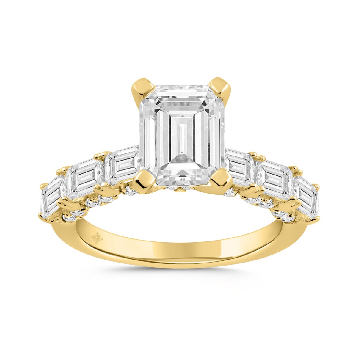 LADIES RING 4 1/2CT ROUND/EMERALD DIAMOND 14K YELLOW GOLD (CENTER STONE EMERALD DIAMOND 3.00CT) 1 LADIES RING 4 1/2CT ROUND/EMERALD DIAMOND 14K YELLOW GOLD (CENTER STONE EMERALD DIAMOND 3.00CT) - Image 1