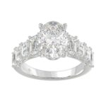 Luxury 14K White Gold 5 1/2Ct Emerald & Oval Cut Diamond Engagement Ring Classic Fine Jewelry For Women 3.00Ct Oval Center Stone (Color F-G -Clari