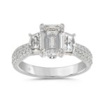 LADIES Engagement Ring 3CT ROUND/EMERALD/CADILLAC DIAMOND 14K WHITE GOLD (CENTER STONE EMERALD DIAMOND 2CT )