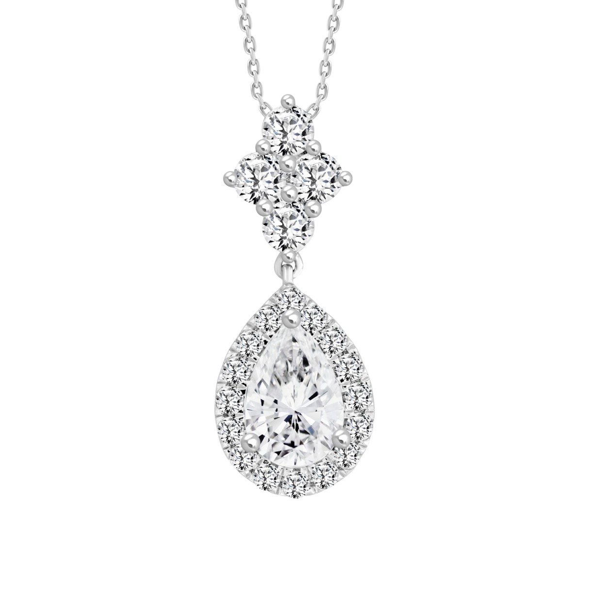 LADIES NECKLACE WITH CHAIN 2 1/2CT ROUND/PEAR DIAMOND 14K WHITE GOLD (CENTER STONE PEAR DIAMOND 1 1/2CT ) 1 LADIES NECKLACE WITH CHAIN 2 1/2CT ROUND/PEAR DIAMOND 14K WHITE GOLD (CENTER STONE PEAR DIAMOND 1 1/2CT ) - Image 1