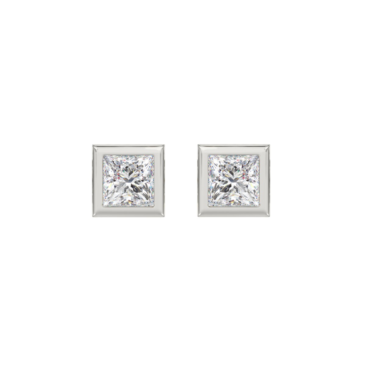 LADIES SOLITAIRE EARRINGS 2CT PRINCESS DIAMOND 14K WHITE GOLD 1 LADIES SOLITAIRE EARRINGS 2CT PRINCESS DIAMOND 14K WHITE GOLD - Image 1