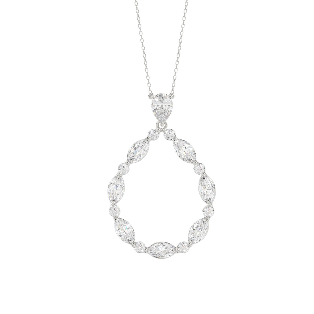 14K WHITE GOLD 2.00CT ROUND/MARQUISE/PEAR DIAMOND LADIES NECKLACE 1 14K WHITE GOLD 2.00CT ROUND/MARQUISE/PEAR DIAMOND LADIES NECKLACE - Image 1