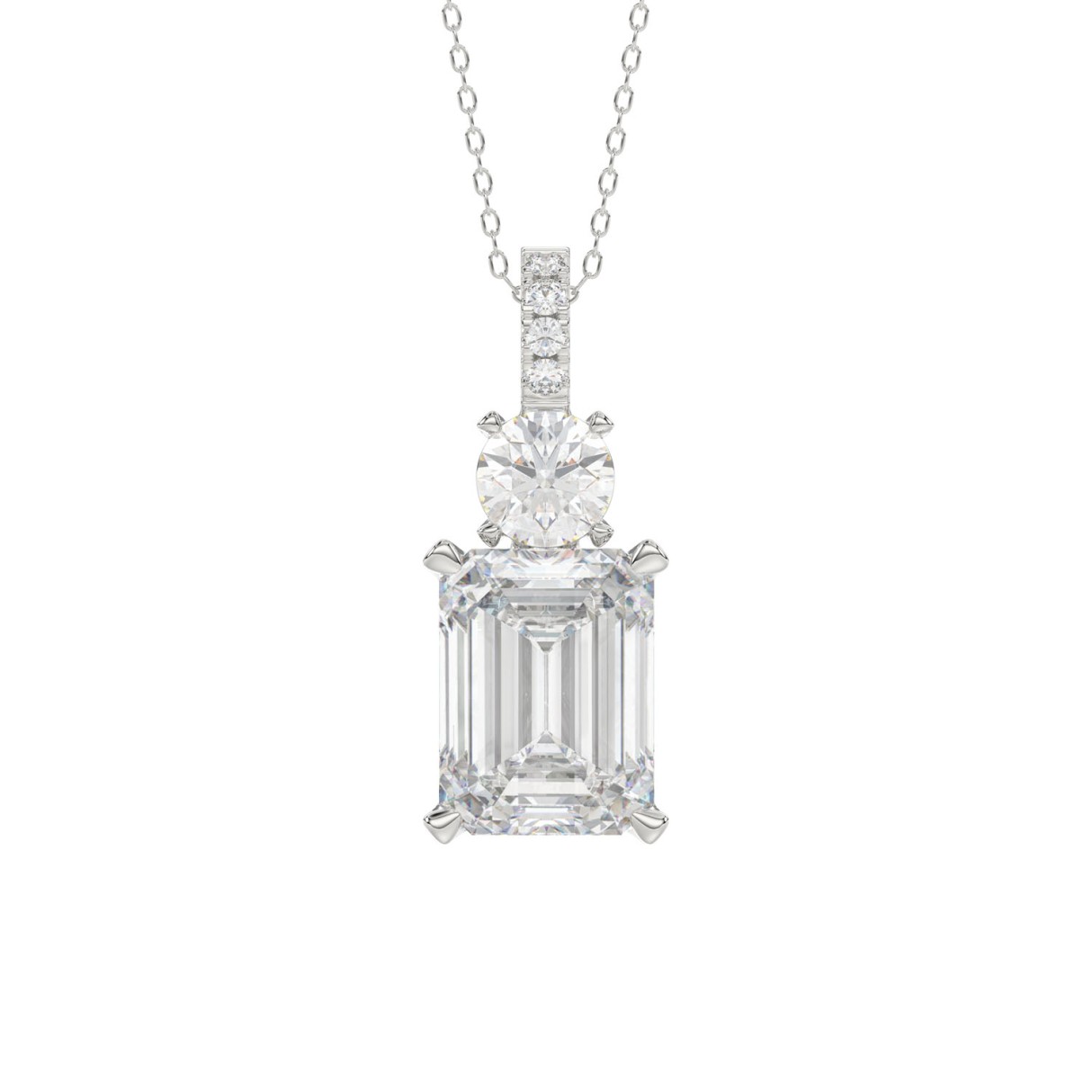 LADIES PENDANT 1 3/4CT ROUND/EMERALD DIAMOND 14K WHITE GOLD (CENTER STONE EMERALD DIAMOND 1 1/2CT) 1 LADIES PENDANT 1 3/4CT ROUND/EMERALD DIAMOND 14K WHITE GOLD (CENTER STONE EMERALD DIAMOND 1 1/2CT) - Image 1