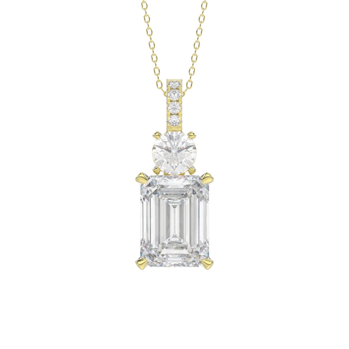 LADIES PENDANT 1 3/4CT ROUND/EMERALD DIAMOND 14K YELLOW GOLD (CENTER STONE EMERALD DIAMOND 1 1/2CT) 1 LADIES PENDANT 1 3/4CT ROUND/EMERALD DIAMOND 14K YELLOW GOLD (CENTER STONE EMERALD DIAMOND 1 1/2CT) - Image 1