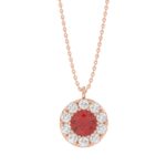 LADIES PENDANT 1/4CT ROUND/RUBY DIAMOND 14K ROSE GOLD (CENTER STONE ROUND DIAMOND 5/8CT )