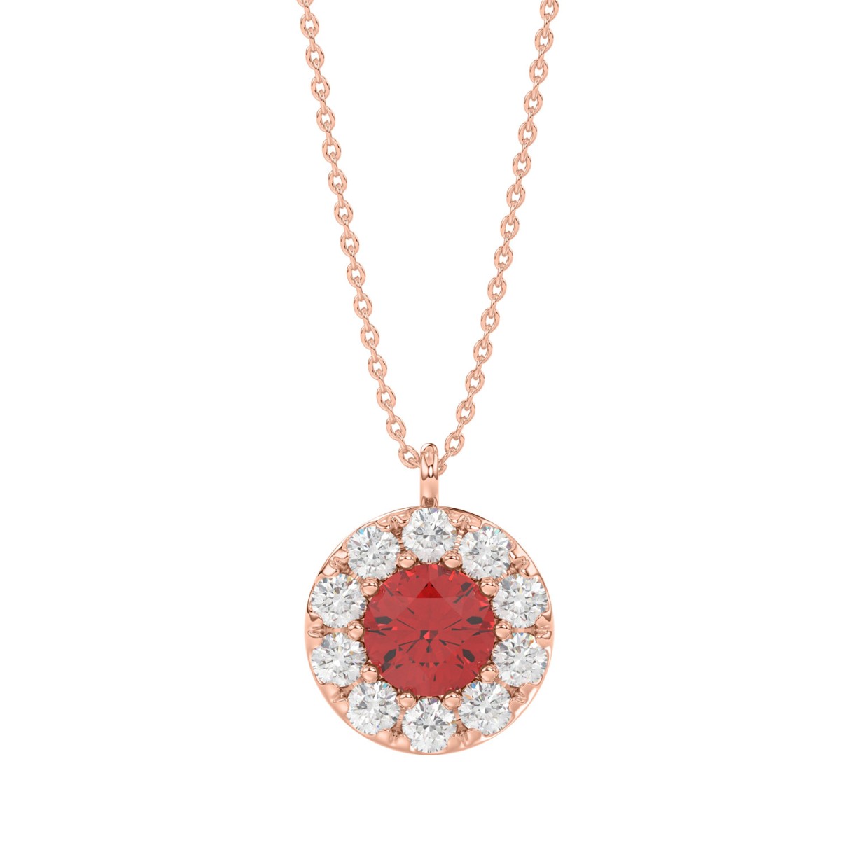 LADIES PENDANT 1/4CT ROUND/RUBY DIAMOND 14K ROSE GOLD (CENTER STONE ROUND DIAMOND 5/8CT ) 1 LADIES PENDANT 1/4CT ROUND/RUBY DIAMOND 14K ROSE GOLD (CENTER STONE ROUND DIAMOND 5/8CT ) - Image 1