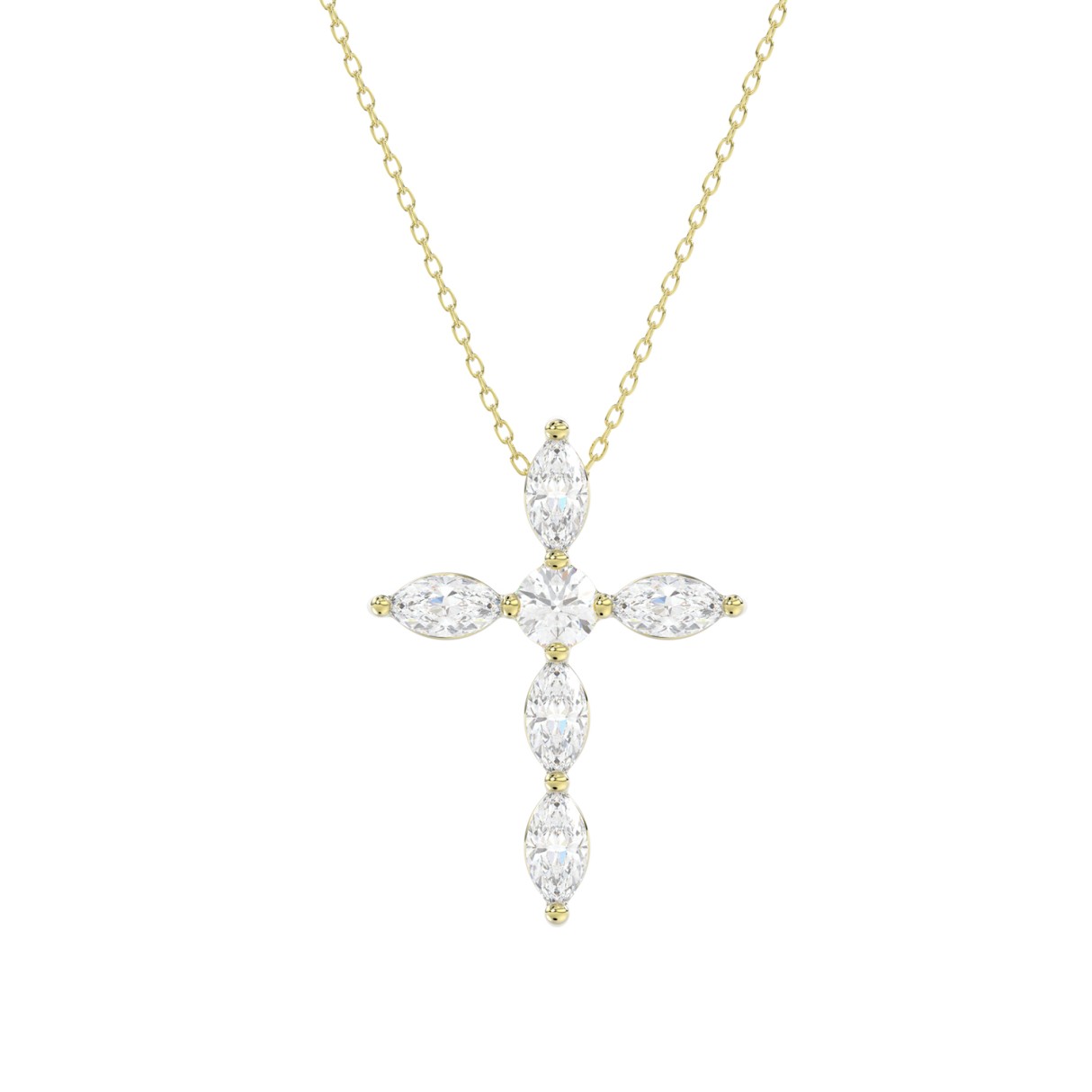 LADIES PENDANT WITH CHAIN 1 1/4CT ROUND/MARQUISE DIAMOND 14K YELLOW GOLD 1 LADIES PENDANT WITH CHAIN 1 1/4CT ROUND/MARQUISE DIAMOND 14K YELLOW GOLD - Image 1