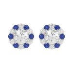 14K WHITE GOLD 2 5/8CT ROUND/ ROUND BLUE SAPPHIRE DIAMOND LADIES EARRING (CENTER STONE ROUND DIAMOND 2CT)