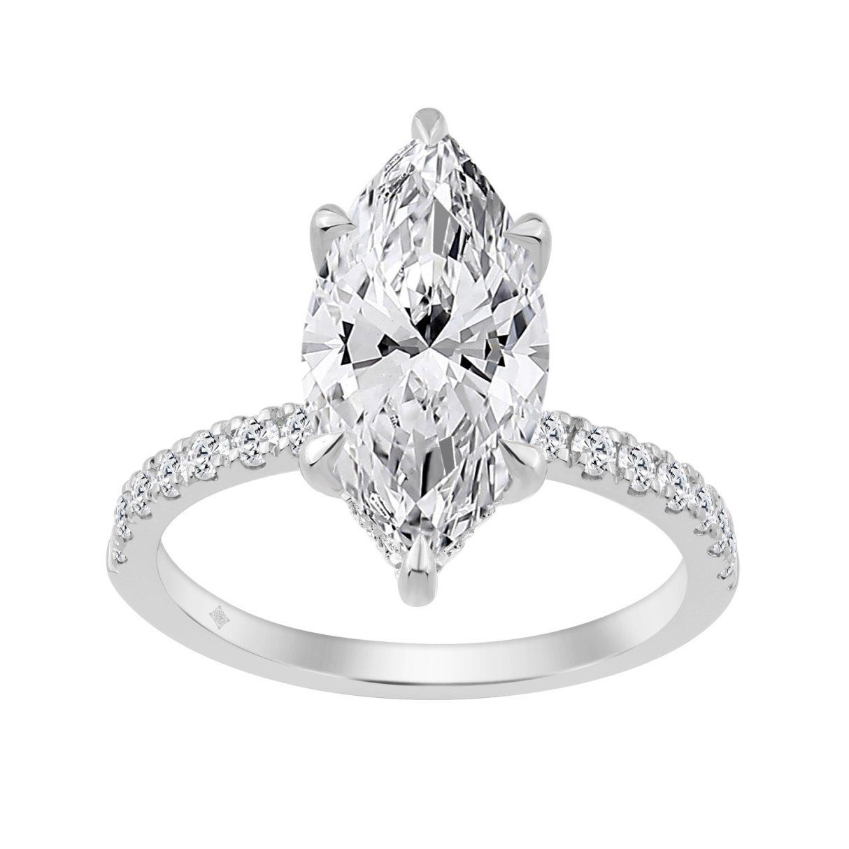 14K WHITE GOLD 3 1/2CT MARQUISE/ROUND DIAMOND LADIES RING (CENTER STONE MARQUISE DIAMOND 3CT) 1 14K WHITE GOLD 3 1/2CT MARQUISE/ROUND DIAMOND LADIES RING (CENTER STONE MARQUISE DIAMOND 3CT) - Image 1