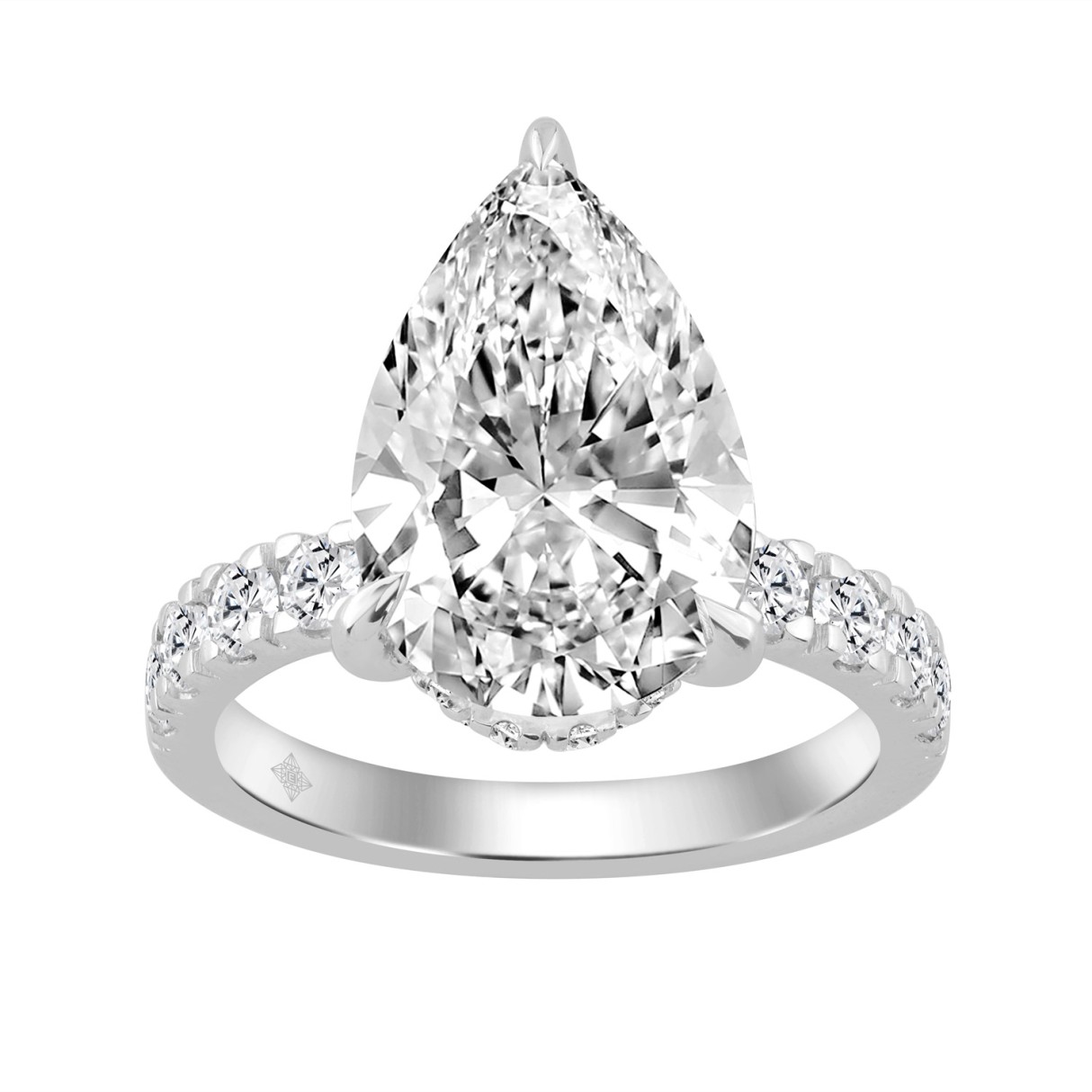 14K WHITE GOLD 4 3/4CT ROUND/PEAR DIAMOND LADIES RING (CENTER STONE PEAR DIAMOND 4CT) 1 14K WHITE GOLD 4 3/4CT ROUND/PEAR DIAMOND LADIES RING (CENTER STONE PEAR DIAMOND 4CT) - Image 1