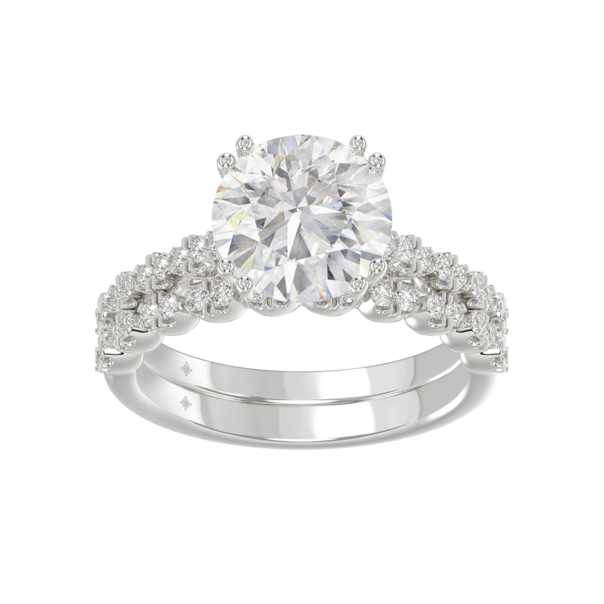 Ladies 14K White Gold Ladies Elegance- Bridal Set 3 1/3CT Round Diamond 3.00CT Round Center stone (Color F-G -Clarity VS1/VS2) 1 Ladies 14K White Gold Ladies Elegance- Bridal Set 3 1/3CT Round Diamond 3.00CT Round Center stone (Color F-G -Clarity VS1/VS2) - Image 1