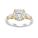 14K White/Yellow Gold 2 1/2Ct Round & Pear Cut Diamond Halo Bridal Ring Engagement Ring For Women 2Ct Round Center Stone (Color F-G -Clarity Vs1/Vs2)