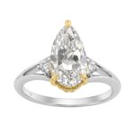 Elegance14K White/Yellow Gold Diamond Engagement Ring 2 1/4Ct Elongated Pear Center With Round Side Stones, Women Ring 2Ct Pear Center Stone (Color F-