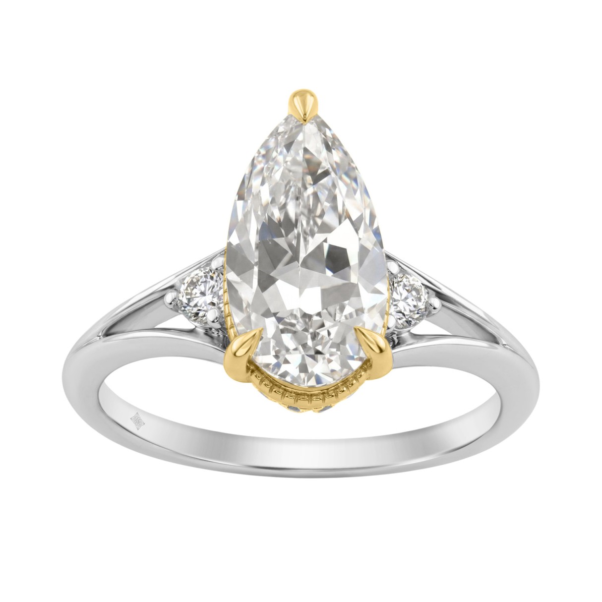 Elegance14K White/Yellow Gold Diamond Engagement Ring 2 1/4Ct Elongated Pear Center With Round Side Stones, Women Ring 2Ct Pear Center Stone (Color F- 1 Elegance14K White/Yellow Gold Diamond Engagement Ring 2 1/4Ct Elongated Pear Center With Round Side Stones, Women Ring 2Ct Pear Center Stone (Color F- - Image 1