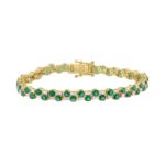 14K YELLOW GOLD 9.00CT BAGUETTE/ROUND DIAMOND LADIES BRACELET (GREEN EMERALD ROUND DIAMOND 7 7/8CT)