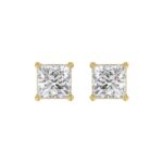 LADIES SOLITAIRE EARRINGS 4CT PRINCESS DIAMOND 14K YELLOW GOLD