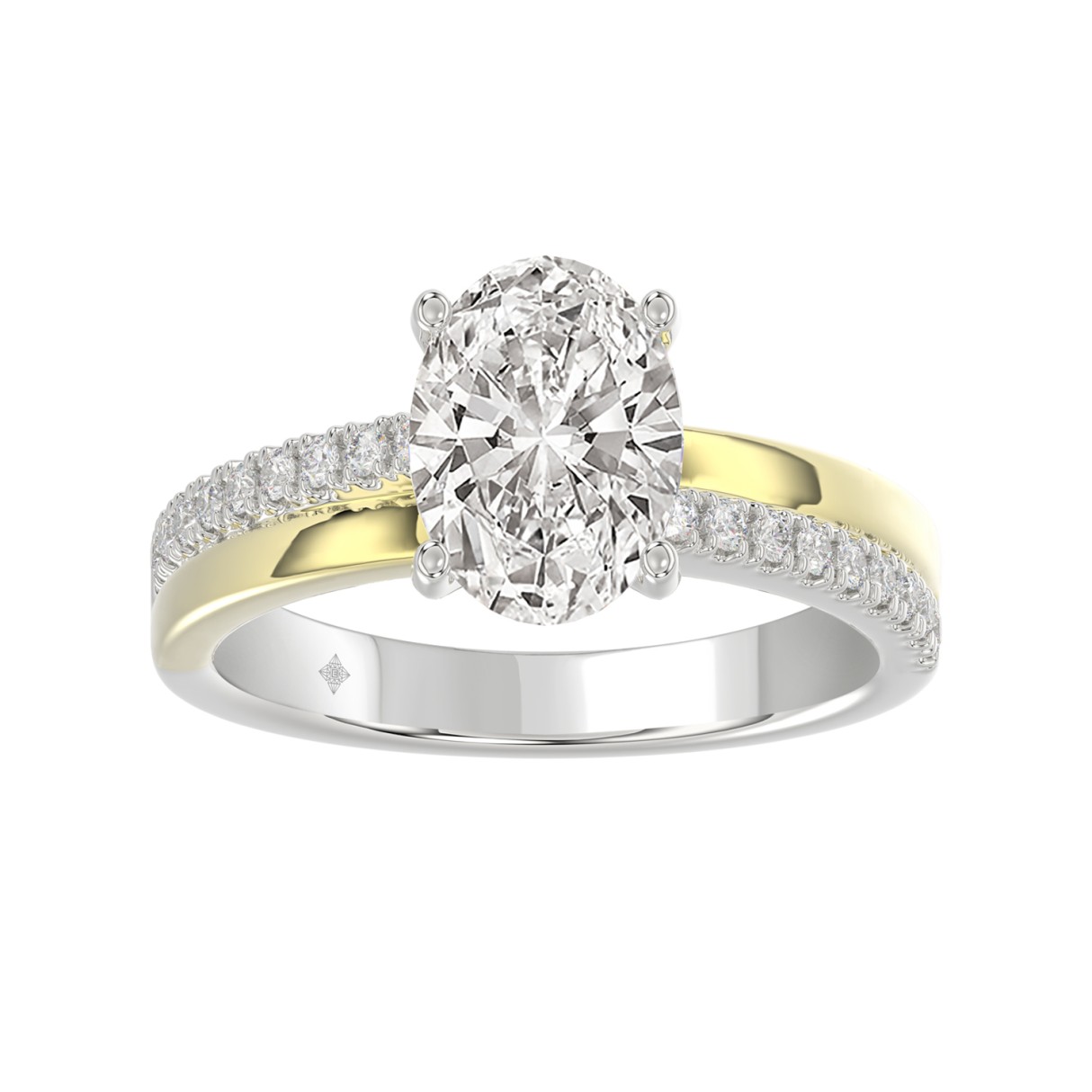 14K WHITE/YELLOW GOLD 2 1/4CT ROUND/OVAL DIAMOIND LADIES RING (CENTER STONE OVAL DIAMOND 2CT) 1 14K WHITE/YELLOW GOLD 2 1/4CT ROUND/OVAL DIAMOIND LADIES RING (CENTER STONE OVAL DIAMOND 2CT) - Image 1