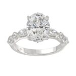 Elegant 14K White Gold Bridal Fancy Ring for Ladies 3 3/4CT Round & Marquise& Oval Cut Diamonds 3.00CT Center stone (Color F-G -Clarity VS1/V