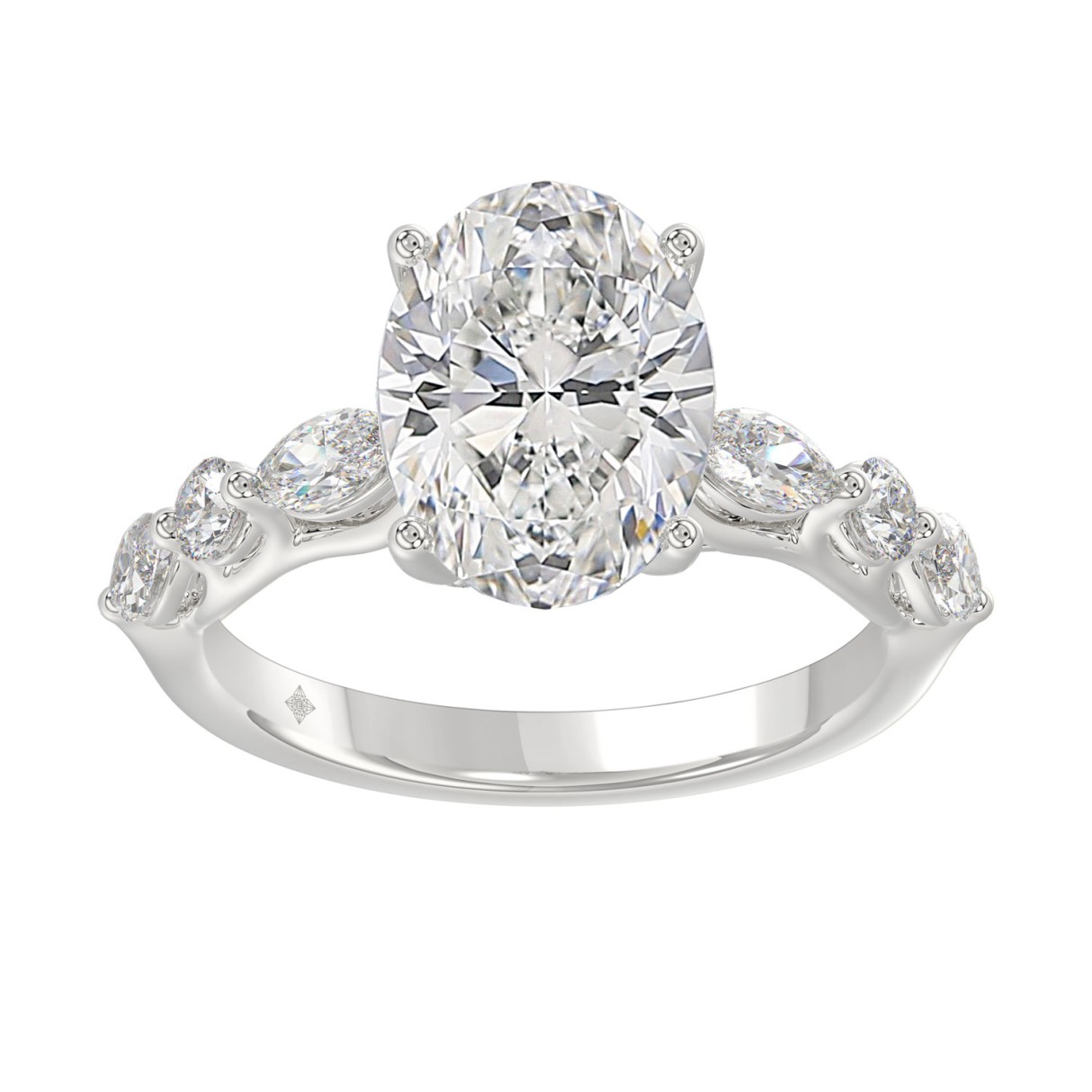 Elegant 14K White Gold Bridal Fancy Ring for Ladies 3 3/4CT Round & Marquise& Oval Cut Diamonds 3.00CT Center stone (Color F-G -Clarity VS1/V 1 Elegant 14K White Gold Bridal Fancy Ring for Ladies 3 3/4CT Round & Marquise& Oval Cut Diamonds 3.00CT Center stone (Color F-G -Clarity VS1/V - Image 1
