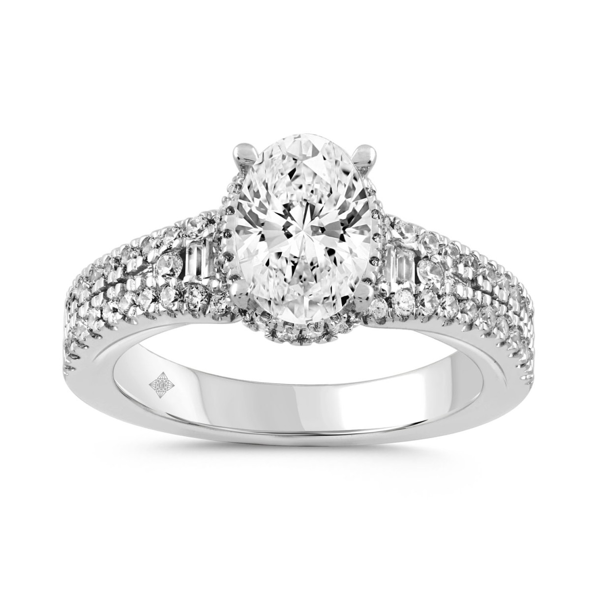LADIES RING 2 1/2CT ROUND/BAGUETTE/OVAL DIAMOND 14K WHITE GOLD (CENTER STONE OVAL DIAMOND 3.00CT) 1 LADIES RING 2 1/2CT ROUND/BAGUETTE/OVAL DIAMOND 14K WHITE GOLD (CENTER STONE OVAL DIAMOND 3.00CT) - Image 1