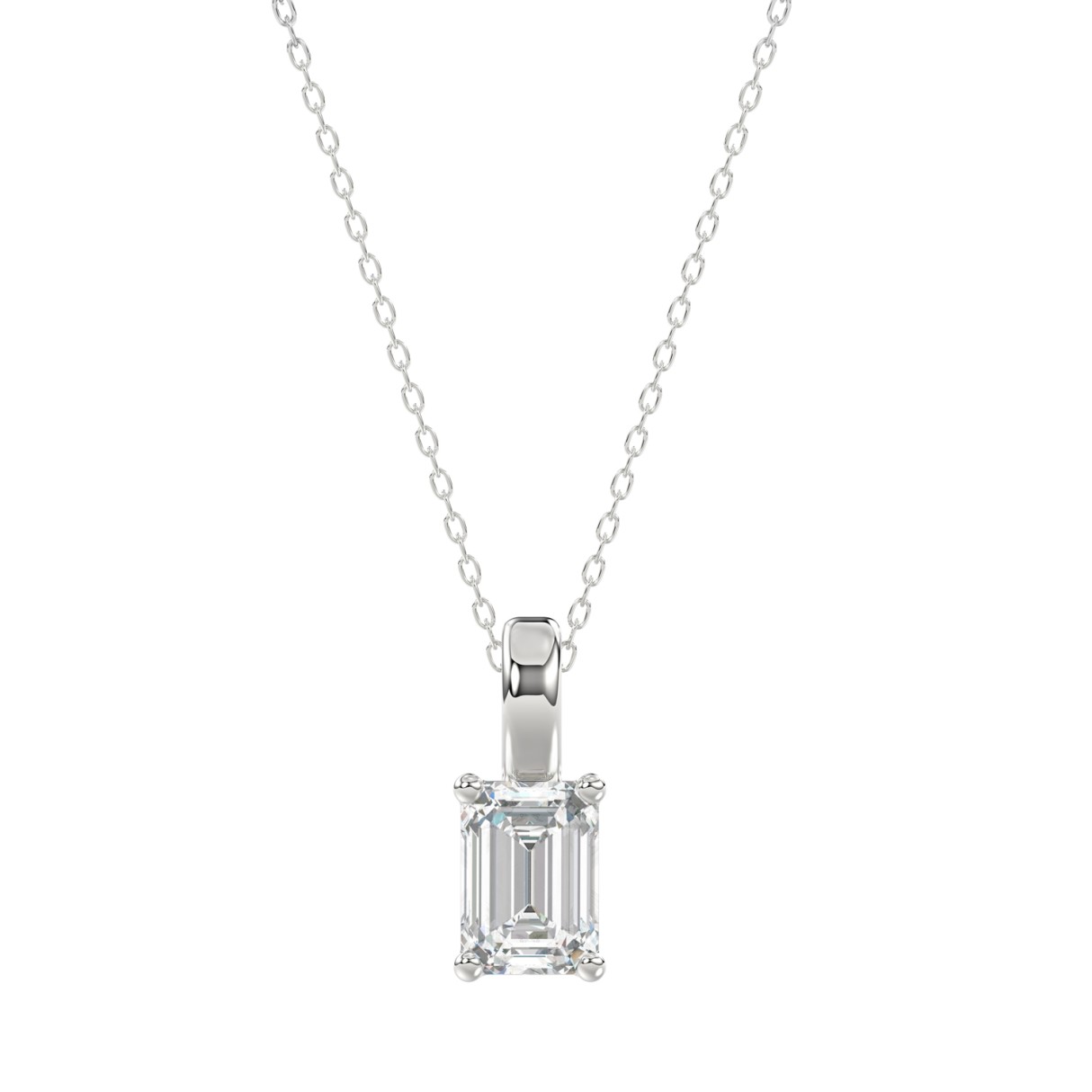 LADIES SOLITAIRE PENDANT WITH CHAIN 1CT EMERALD DIAMOND 14K WHITE GOLD 1 LADIES SOLITAIRE PENDANT WITH CHAIN 1CT EMERALD DIAMOND 14K WHITE GOLD - Image 1