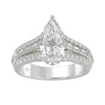 Luxury 14K White Gold Ladies Diamond Ring 2 3/4CT Round Pear & Baguette Diamonds with 2.00CT Pear Center stone (Color F-G -Clarity VS1/VS2)