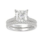 14K WHITE GOLD 3 1/2CT ROUND/PRINCESS DIAMOND LADIES BRIDAL SET (CENTER STONE PRINCESS DIAMOND 3.00CT)