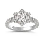 14K WHITE GOLD 1 3/4CT ROUND/BAGUETTE/HEXAGON STEP CUT DIAMOND LADIES RING