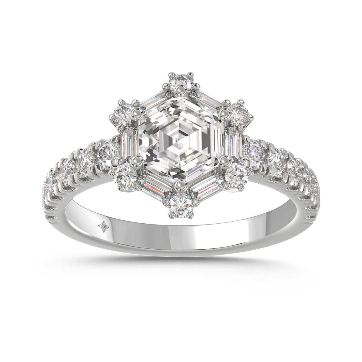 14K WHITE GOLD 1 3/4CT ROUND/BAGUETTE/HEXAGON STEP CUT DIAMOND LADIES RING 1 14K WHITE GOLD 1 3/4CT ROUND/BAGUETTE/HEXAGON STEP CUT DIAMOND LADIES RING - Image 1