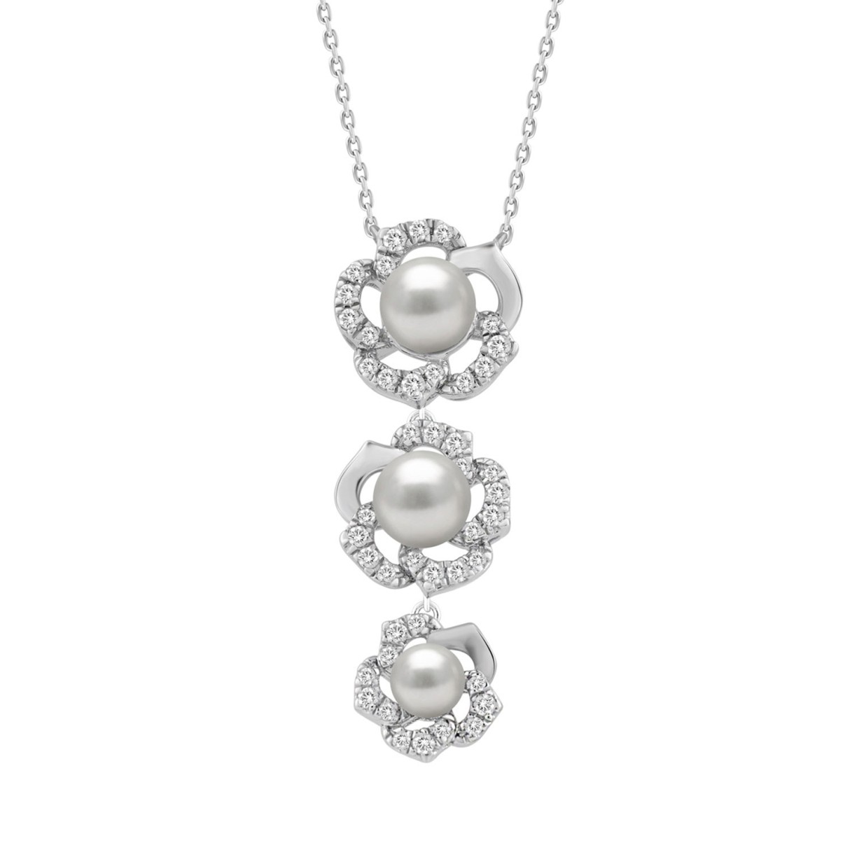 14K WHITE GOLD 1/3CT ROUND/PEARL DIAMOND LADIES NECKLACE 1 14K WHITE GOLD 1/3CT ROUND/PEARL DIAMOND LADIES NECKLACE - Image 1