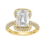 14K Yellow Gold 4 1/2Ct Ladies Emerald Cut Hidden Halo Engagement Ring 4Ct Emerald Center Stone & Round Diamond (Color F-G -Clarity Vs1/Vs2)