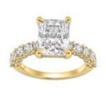 14K Yellow Gold 5 1/2Ct Radiant Cut & Round Diamond Engagement Ring Women Bridal Wedding Ring 4Ct Radiant Center Stone (Color F-G -Clarity Vs1/Vs2