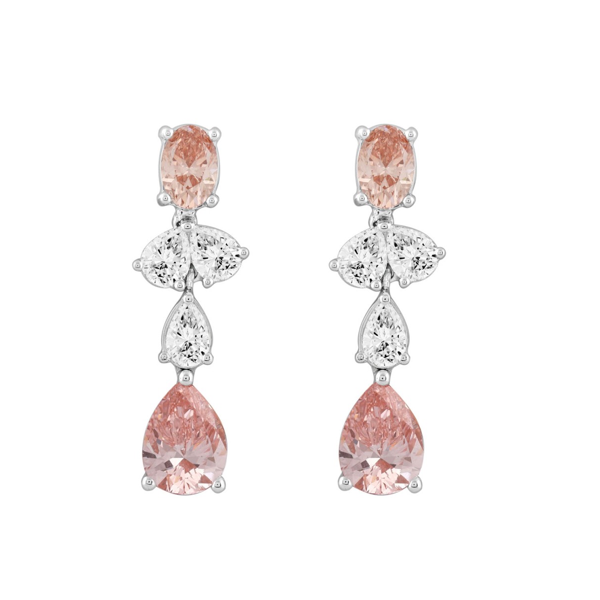 ETERNAL BLUSH COLLECTION 14K WHITE/ROSE GOLD 3 1/2CT OVAL/PEAR DIAMOND LADIES EARRINGS (PINK PEAR DIAMOND 3/4CT/ PINK OVAL DIAMOND 1/2CT) 1 ETERNAL BLUSH COLLECTION 14K WHITE/ROSE GOLD 3 1/2CT OVAL/PEAR DIAMOND LADIES EARRINGS (PINK PEAR DIAMOND 3/4CT/ PINK OVAL DIAMOND 1/2CT) - Image 1