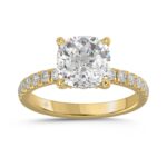 14K YELLOW GOLD 3 1/2CT ROUND/CUSHION DIAMOND LADIES RING (CENTER STONE CUSHION DIAMOND 3CT)