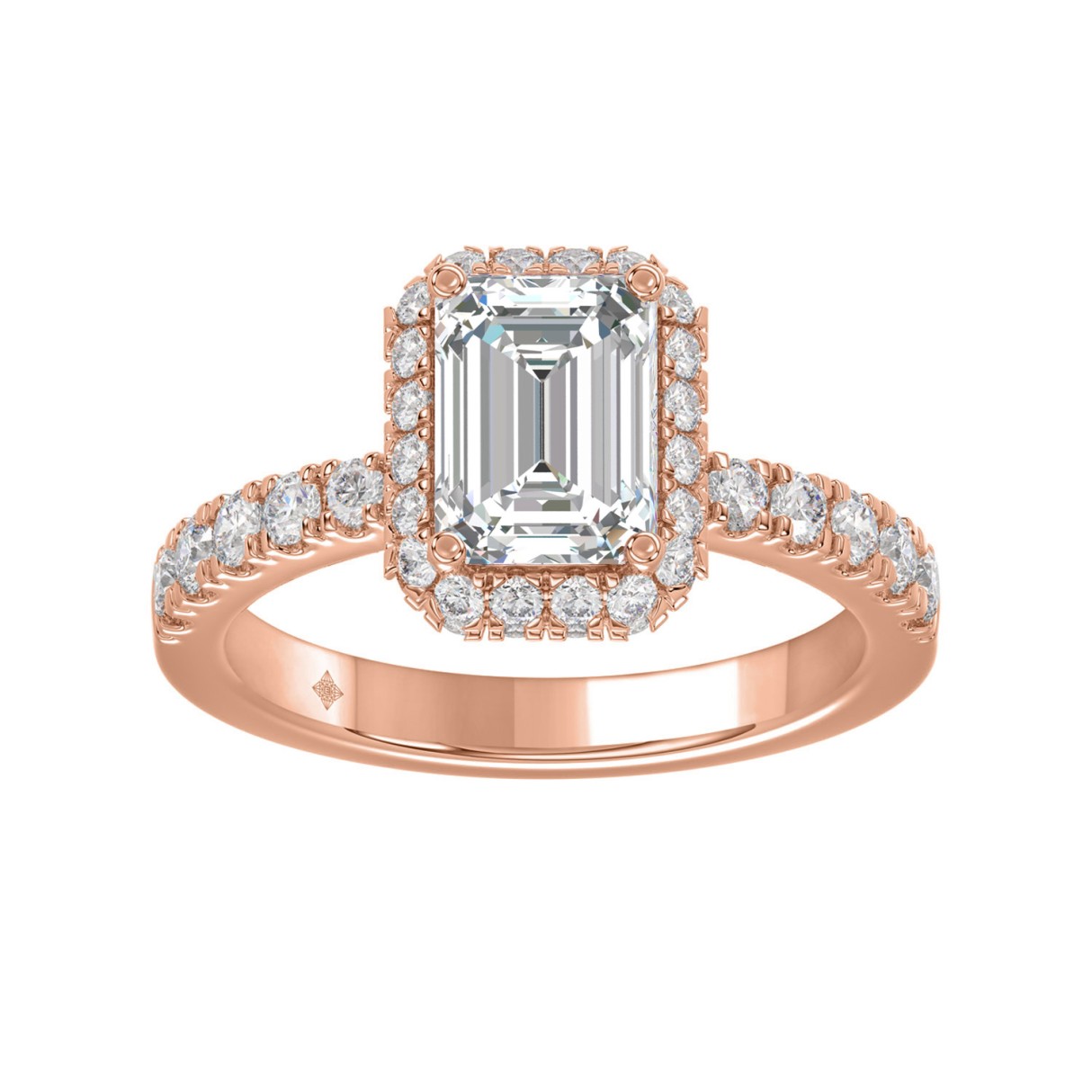 LADIES RING 4.00CT ROUND/EMERALD DIAMOND 14K ROSE GOLD (CENTER STONE EMERALD DIAMOND 3.00CT) 1 LADIES RING 4.00CT ROUND/EMERALD DIAMOND 14K ROSE GOLD (CENTER STONE EMERALD DIAMOND 3.00CT) - Image 1