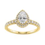 Round Cut Lab-Grown Diamond Engagement Ring 1 1/4Ct In 14K Yellow Gold Ladies Fine Jewelry Ring 3/4Ct Pear Center Stone (Color F-G -Clarity Vs1/Vs2)
